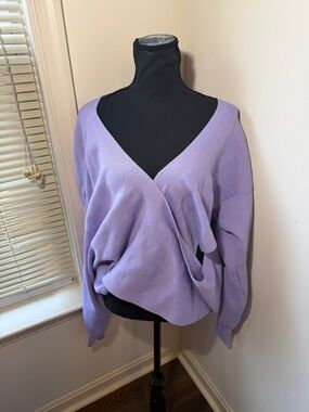 Ashley Stewart Lavender Wrap Sweater Plus Size 26 28 NWT Soft Knit Crossover Top